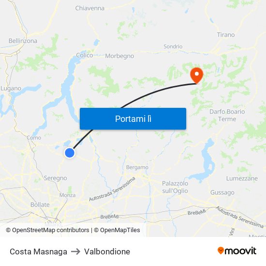 Costa Masnaga to Valbondione map