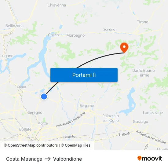 Costa Masnaga to Valbondione map