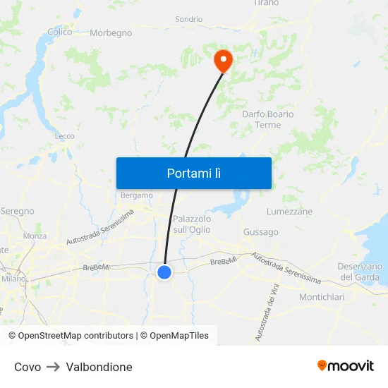 Covo to Valbondione map