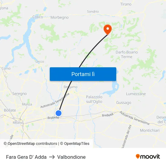 Fara Gera D' Adda to Valbondione map