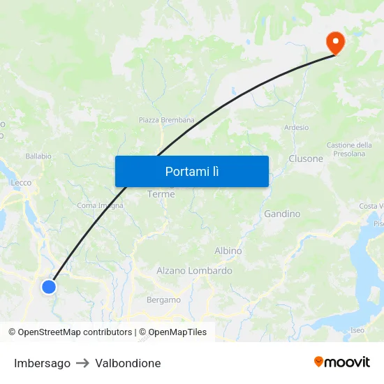 Imbersago to Valbondione map