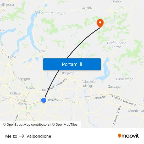 Melzo to Valbondione map