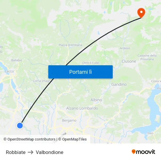 Robbiate to Valbondione map