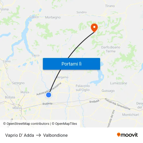 Vaprio D' Adda to Valbondione map