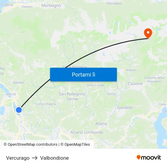 Vercurago to Valbondione map
