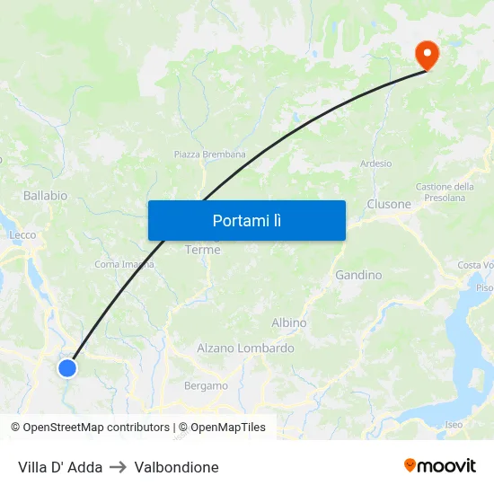 Villa D' Adda to Valbondione map