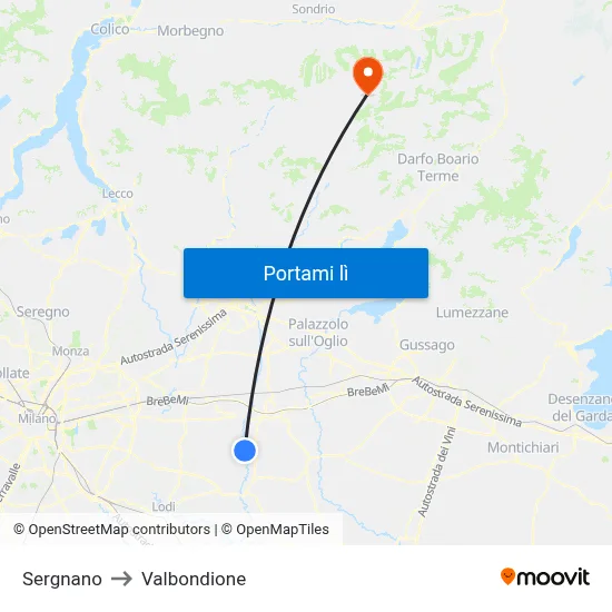Sergnano to Valbondione map