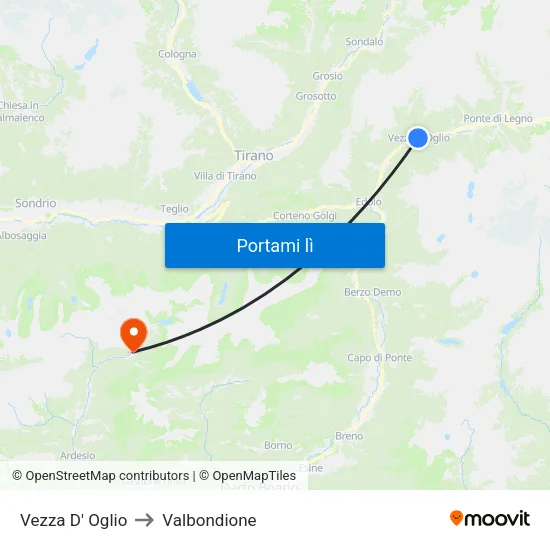 Vezza D' Oglio to Valbondione map