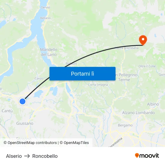 Alserio to Roncobello map