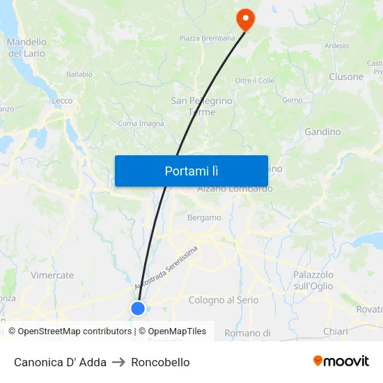 Canonica D' Adda to Roncobello map
