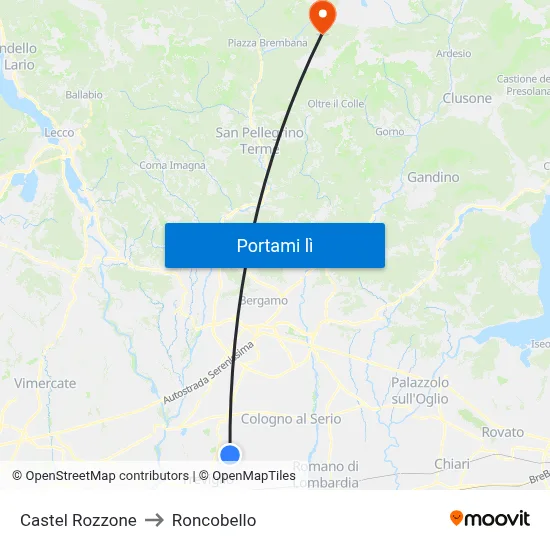 Castel Rozzone to Roncobello map