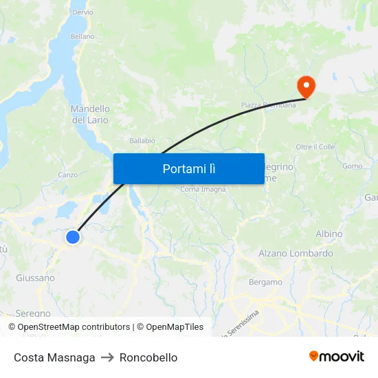 Costa Masnaga to Roncobello map