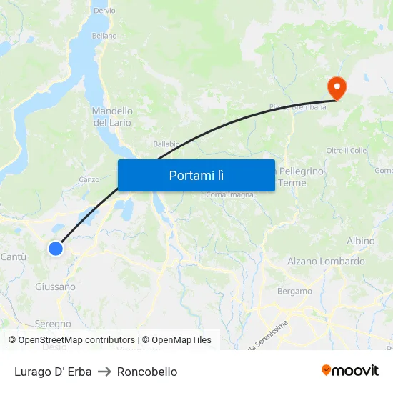 Lurago D' Erba to Roncobello map