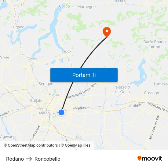 Rodano to Roncobello map