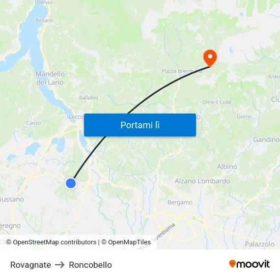 Rovagnate to Roncobello map