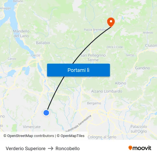 Verderio Superiore to Roncobello map