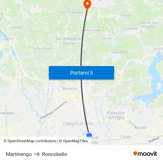 Martinengo to Roncobello map