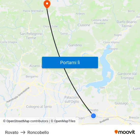 Rovato to Roncobello map