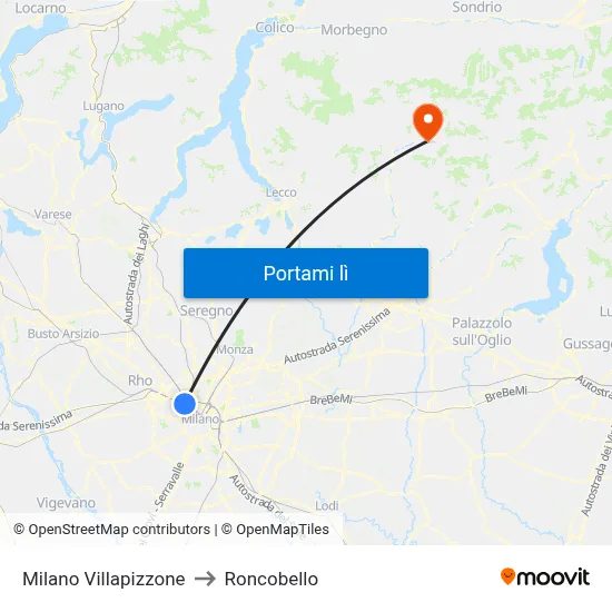 Milano Villapizzone to Roncobello map