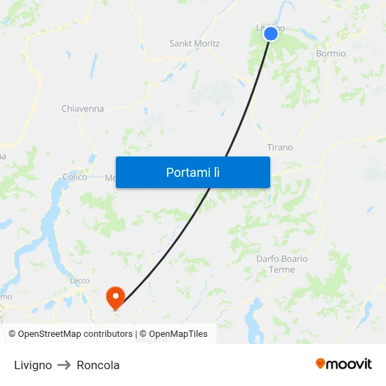 Livigno to Roncola map