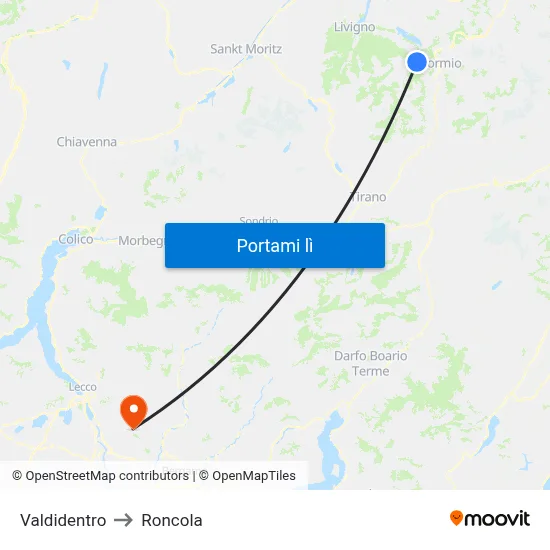 Valdidentro to Roncola map