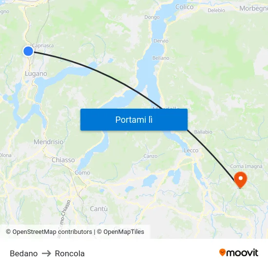 Bedano to Roncola map