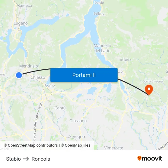 Stabio to Roncola map