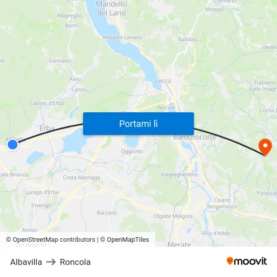 Albavilla to Roncola map