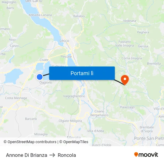 Annone Di Brianza to Roncola map