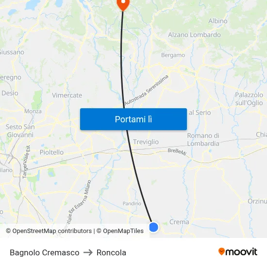 Bagnolo Cremasco to Roncola map