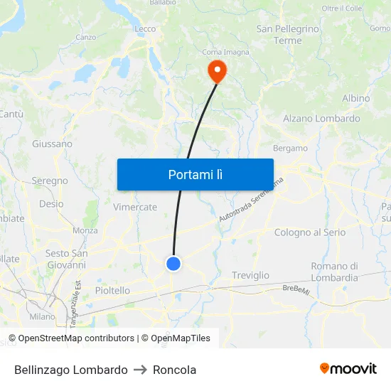 Bellinzago Lombardo to Roncola map