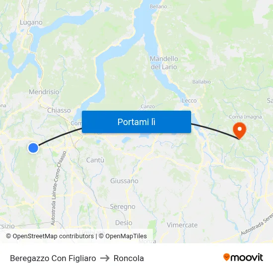 Beregazzo Con Figliaro to Roncola map