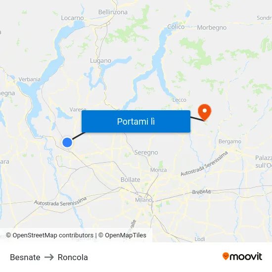 Besnate to Roncola map