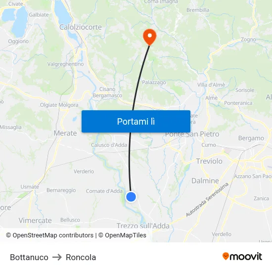 Bottanuco to Roncola map