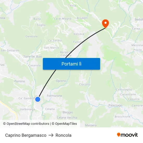 Caprino Bergamasco to Roncola map