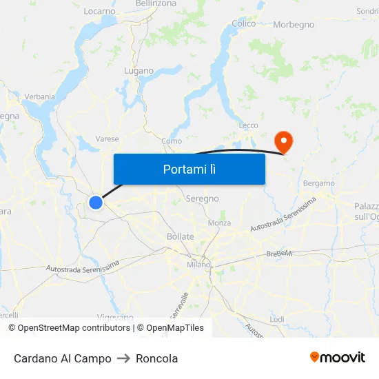 Cardano Al Campo to Roncola map