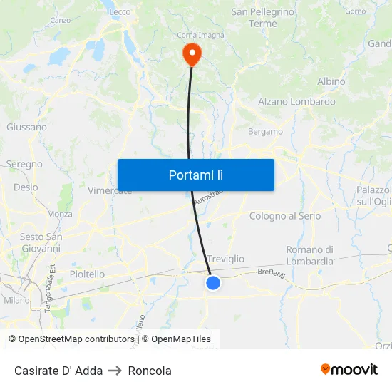 Casirate D' Adda to Roncola map