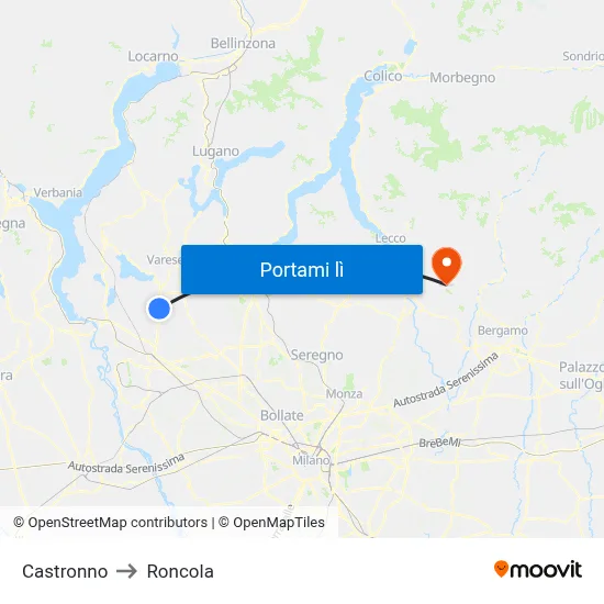 Castronno to Roncola map