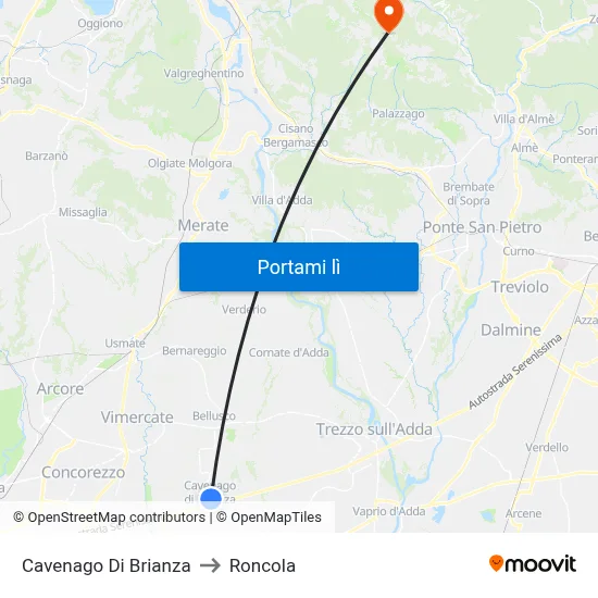 Cavenago Di Brianza to Roncola map