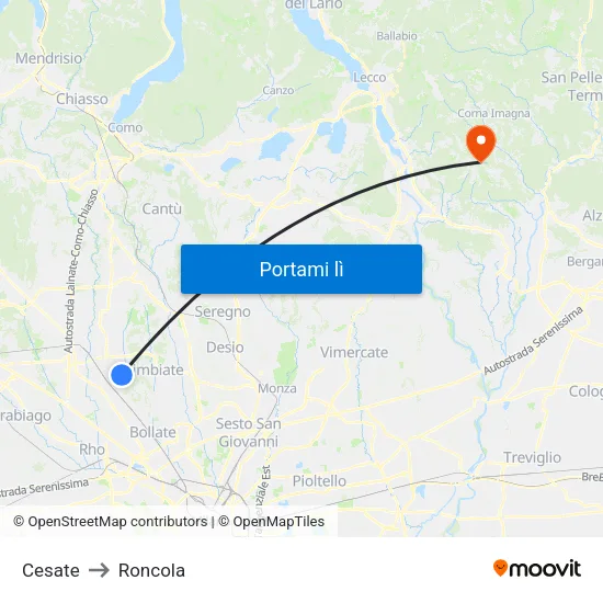 Cesate to Roncola map