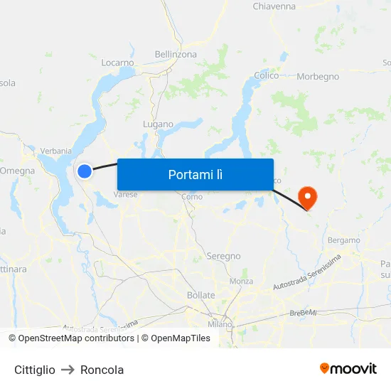 Cittiglio to Roncola map