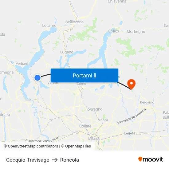 Cocquio-Trevisago to Roncola map
