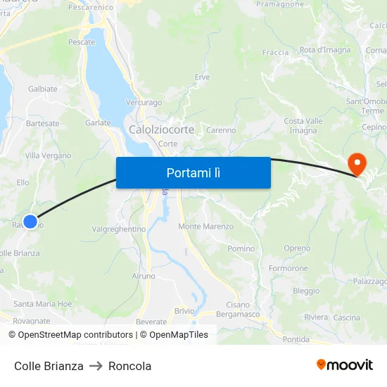 Colle Brianza to Roncola map