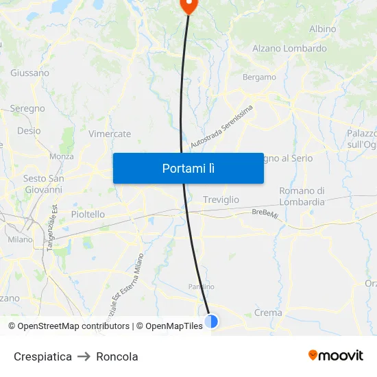 Crespiatica to Roncola map
