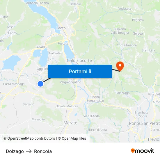 Dolzago to Roncola map