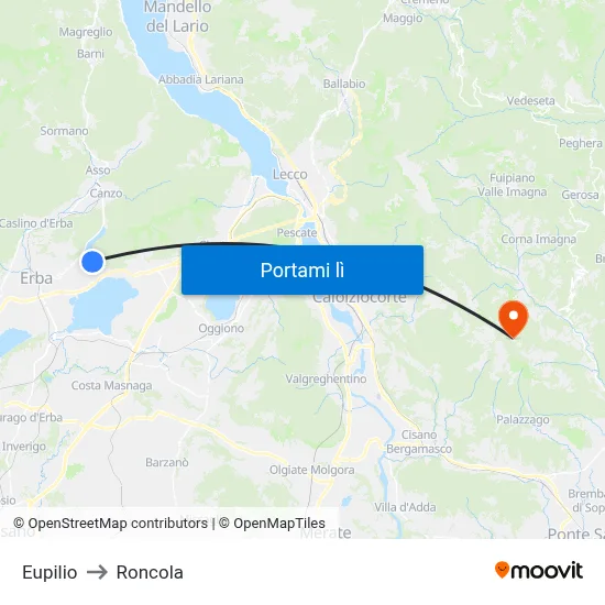 Eupilio to Roncola map