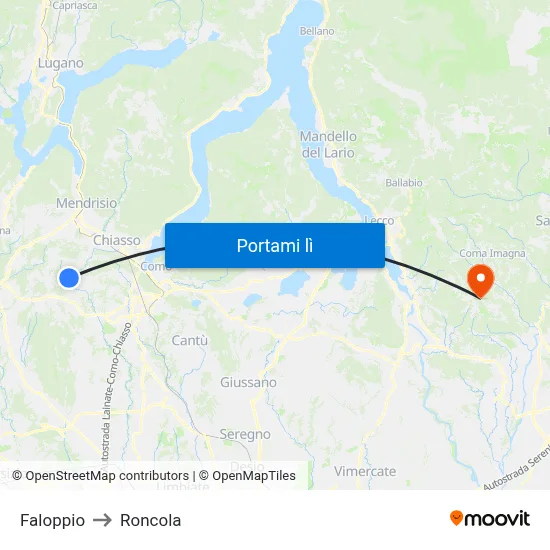 Faloppio to Roncola map