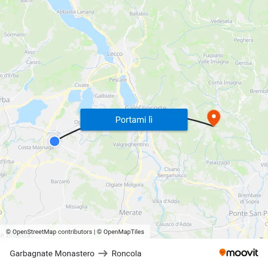 Garbagnate Monastero to Roncola map