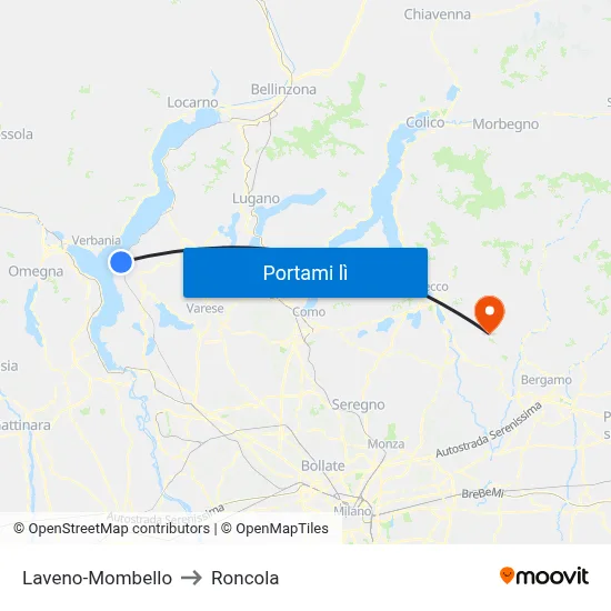 Laveno-Mombello to Roncola map