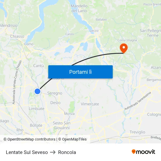 Lentate Sul Seveso to Roncola map